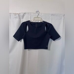 Fabletics Black Cutout Shoulder Cropped Top XS Athleisure Activewear